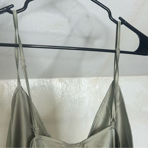 Carli Bybel x Missguided Sage Green Satin Slip Dress Size 6 - Picture 9 of 10